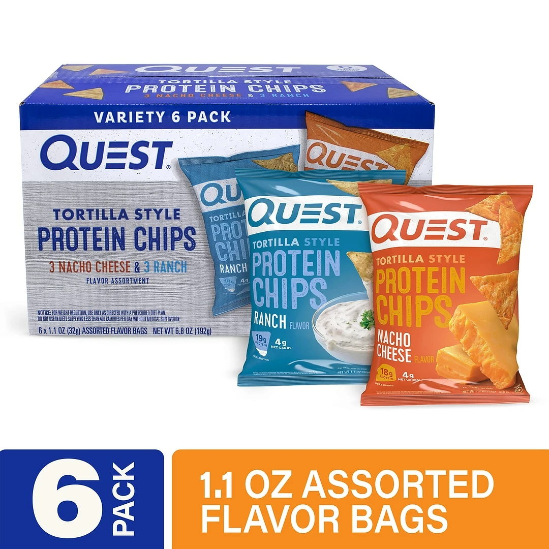 Quest Tortilla Style Protein Chips, Variety Pack, 1.1 Oz., 6/Box (220-01145)