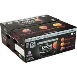 Dannon Oikos Triple Zero Blended Greek Nonfat Yogurt Variety Pack, 5.3 Oz., 18/Pack (902-00027)