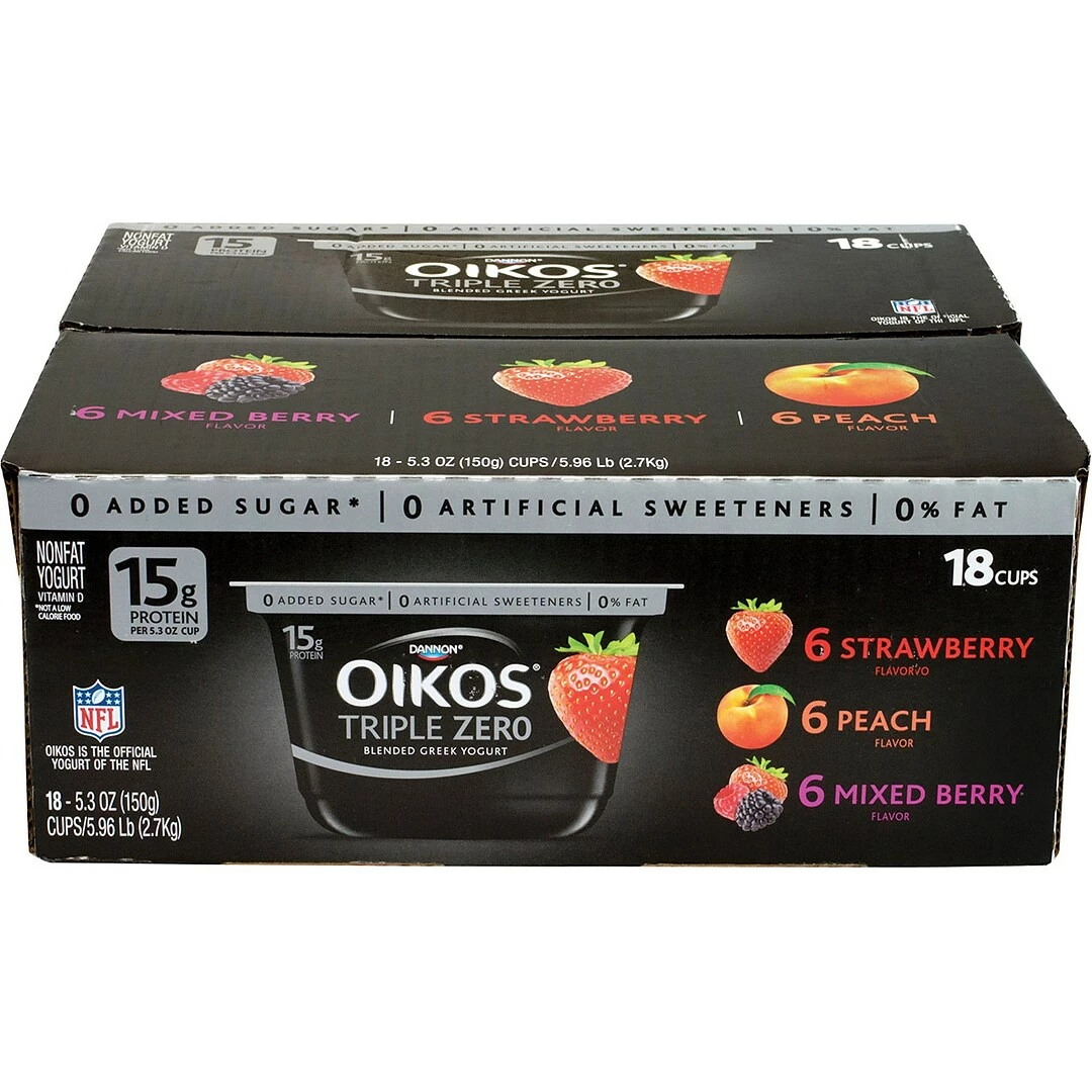 Dannon Oikos Triple Zero Blended Greek Nonfat Yogurt Variety Pack, 5.3 Oz., 18/Pack (902-00027) 4 Dannon Oikos Triple Zero Blended Greek Nonfat Yogurt Variety Pack, 5.3 Oz., 18/Pack (902-00027) - Image 2