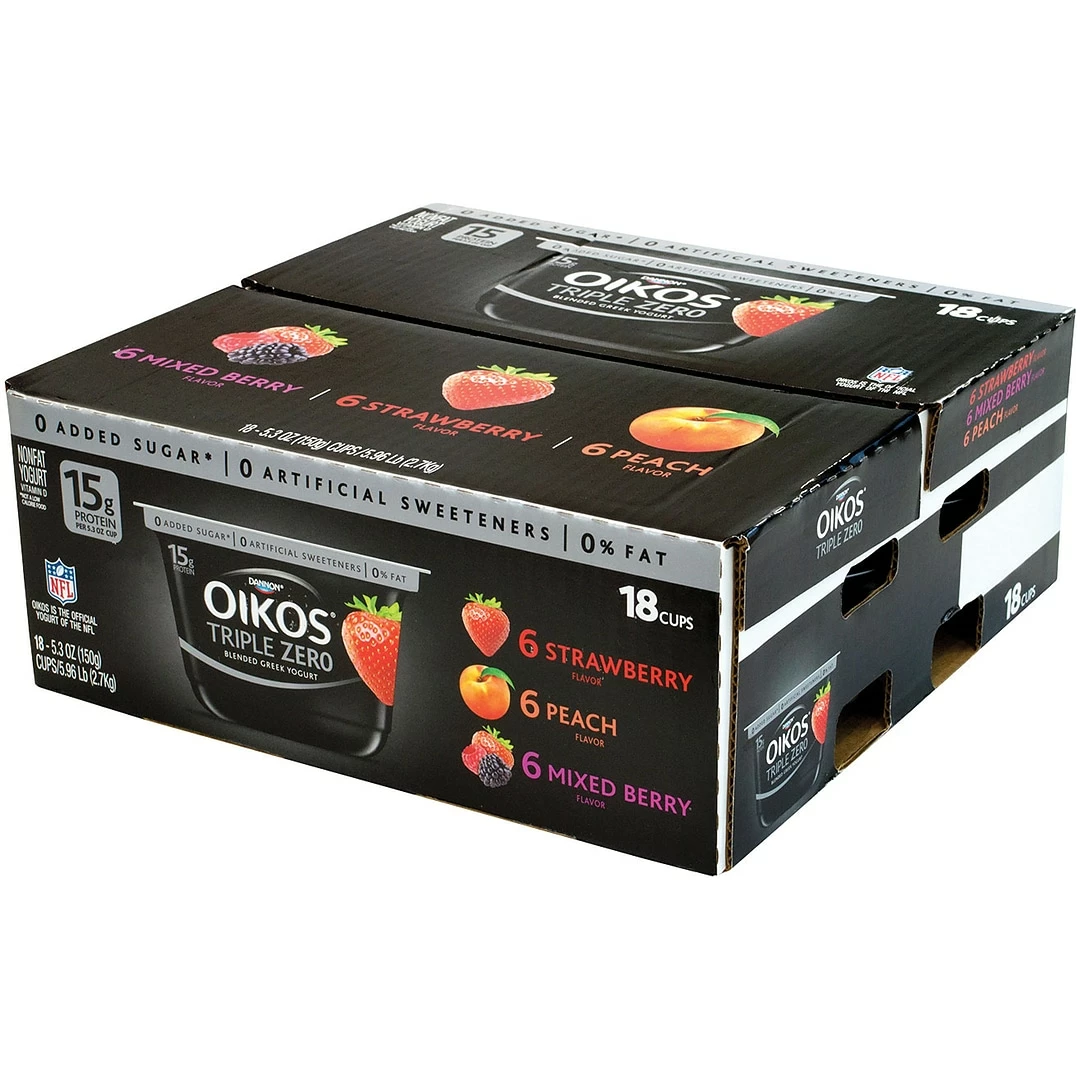 Dannon Oikos Triple Zero Blended Greek Nonfat Yogurt Variety Pack, 5.3 Oz., 18/Pack (902-00027) 5 Dannon Oikos Triple Zero Blended Greek Nonfat Yogurt Variety Pack, 5.3 Oz., 18/Pack (902-00027) - Image 3