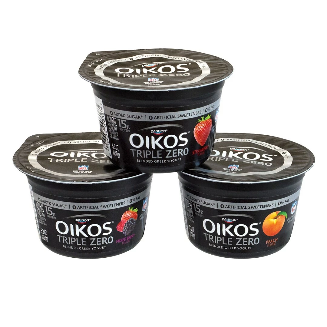Dannon Oikos Triple Zero Blended Greek Nonfat Yogurt Variety Pack, 5.3 Oz., 18/Pack (902-00027) 6 Dannon Oikos Triple Zero Blended Greek Nonfat Yogurt Variety Pack, 5.3 Oz., 18/Pack (902-00027) - Image 4