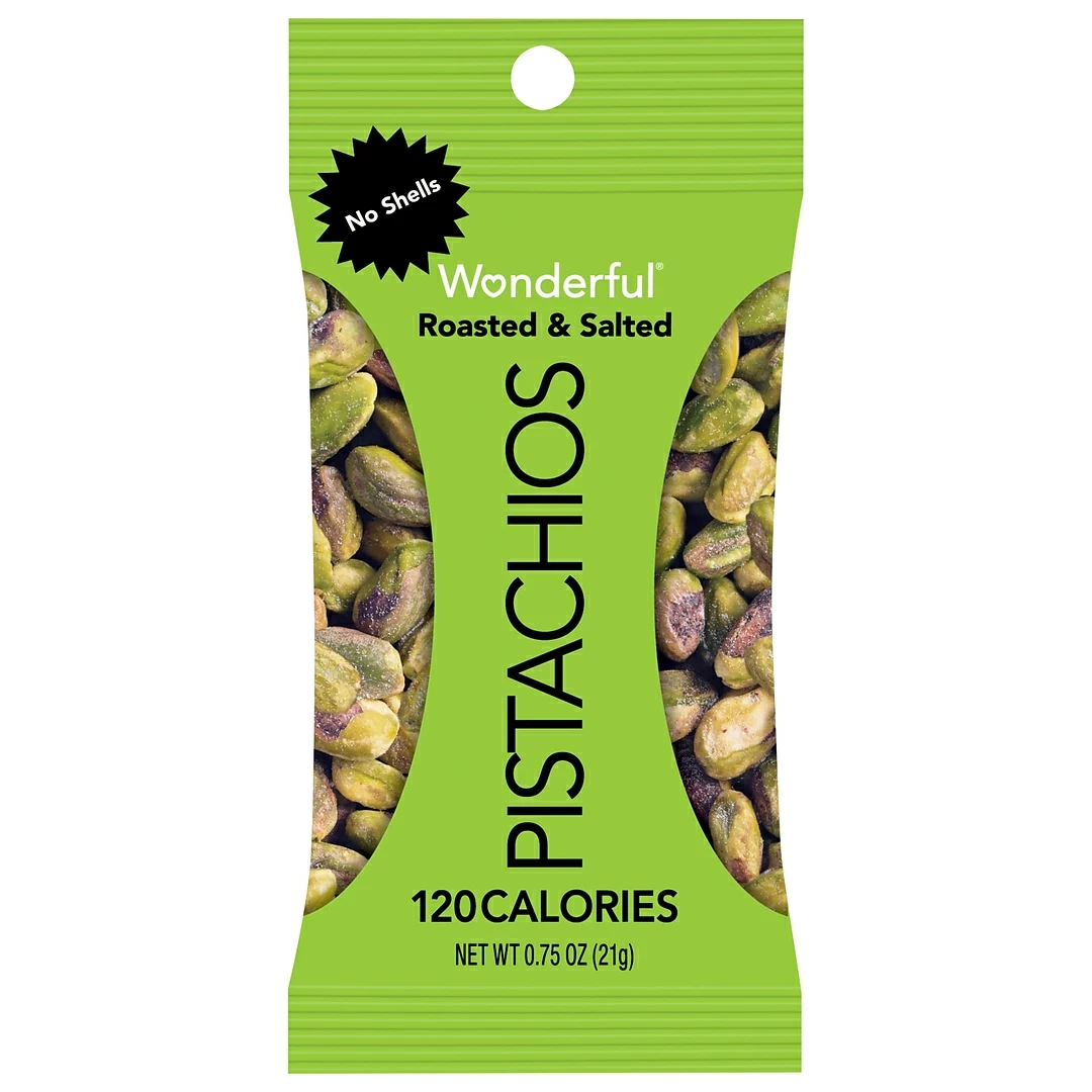 Wonderful No Shell Pistachios, Roasted And Salted, 0.75 Oz., 4/Carton (070146A28F) 3 Wonderful No Shell Pistachios, Roasted And Salted, 0.75 Oz., 4/Carton (070146A28F)