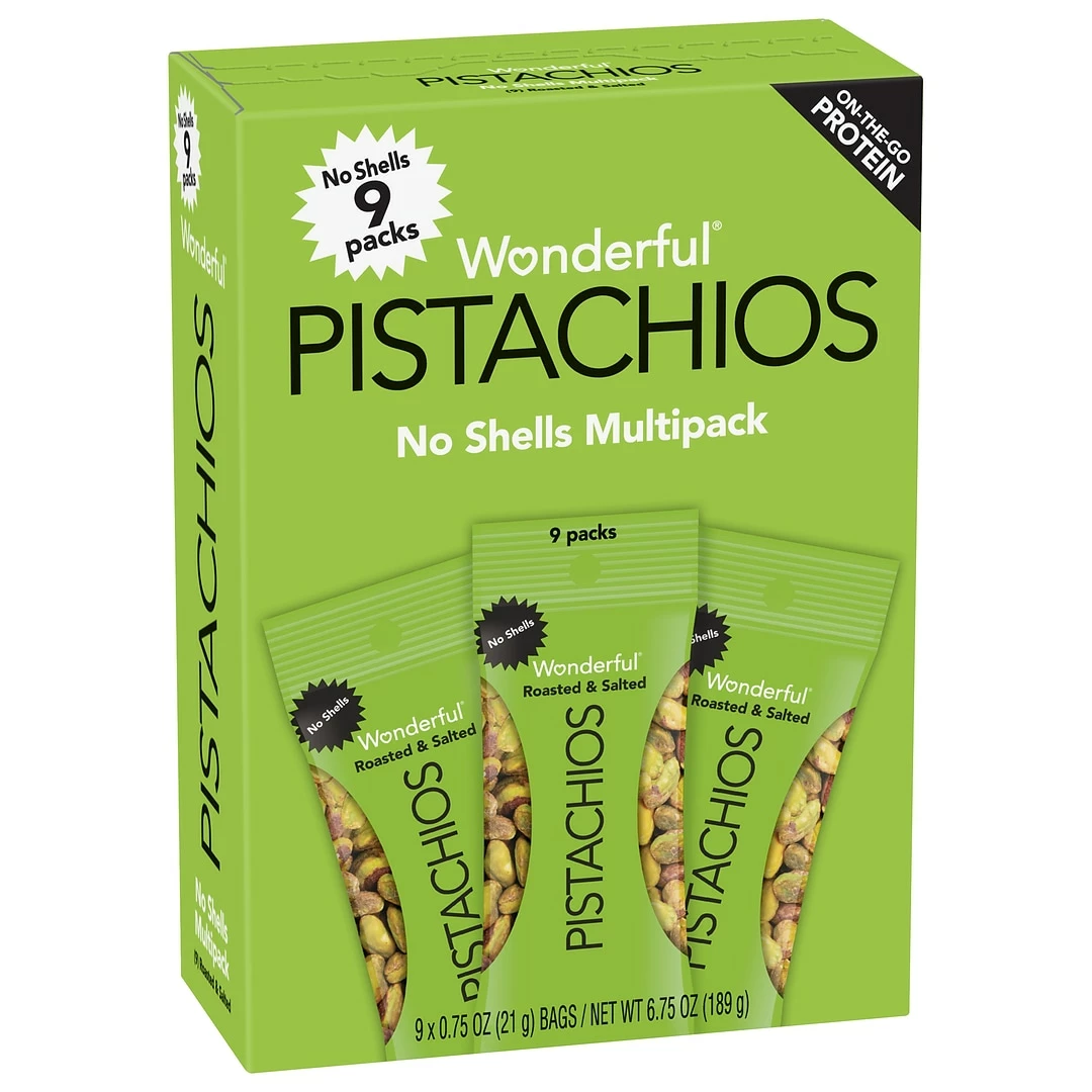 Wonderful No Shell Pistachios, Roasted And Salted, 0.75 Oz., 4/Carton (070146A28F) 4 Wonderful No Shell Pistachios, Roasted And Salted, 0.75 Oz., 4/Carton (070146A28F) - Image 2