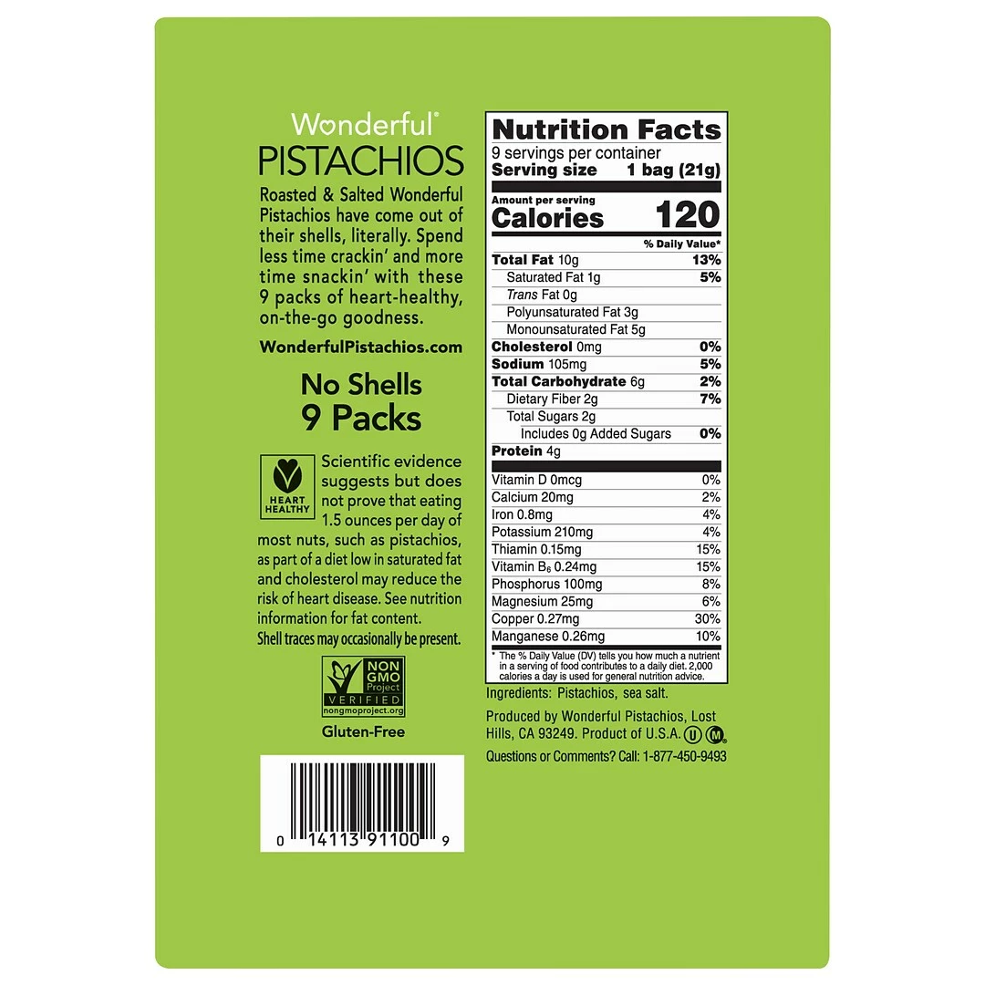 Wonderful No Shell Pistachios, Roasted And Salted, 0.75 Oz., 4/Carton (070146A28F) 5 Wonderful No Shell Pistachios, Roasted And Salted, 0.75 Oz., 4/Carton (070146A28F) - Image 3