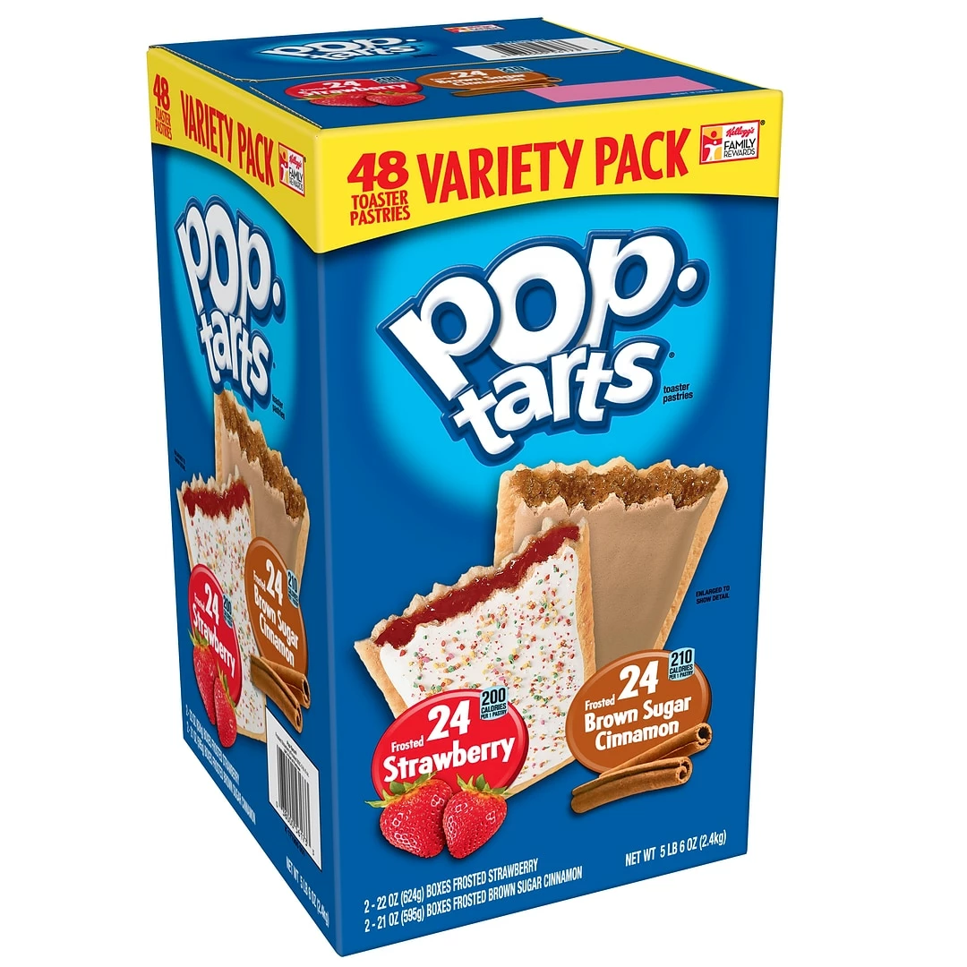 Kellogg's Pop Tarts Bars, Strawberry & Brown Sugar Cinnamon, 48/Carton (220-00456)