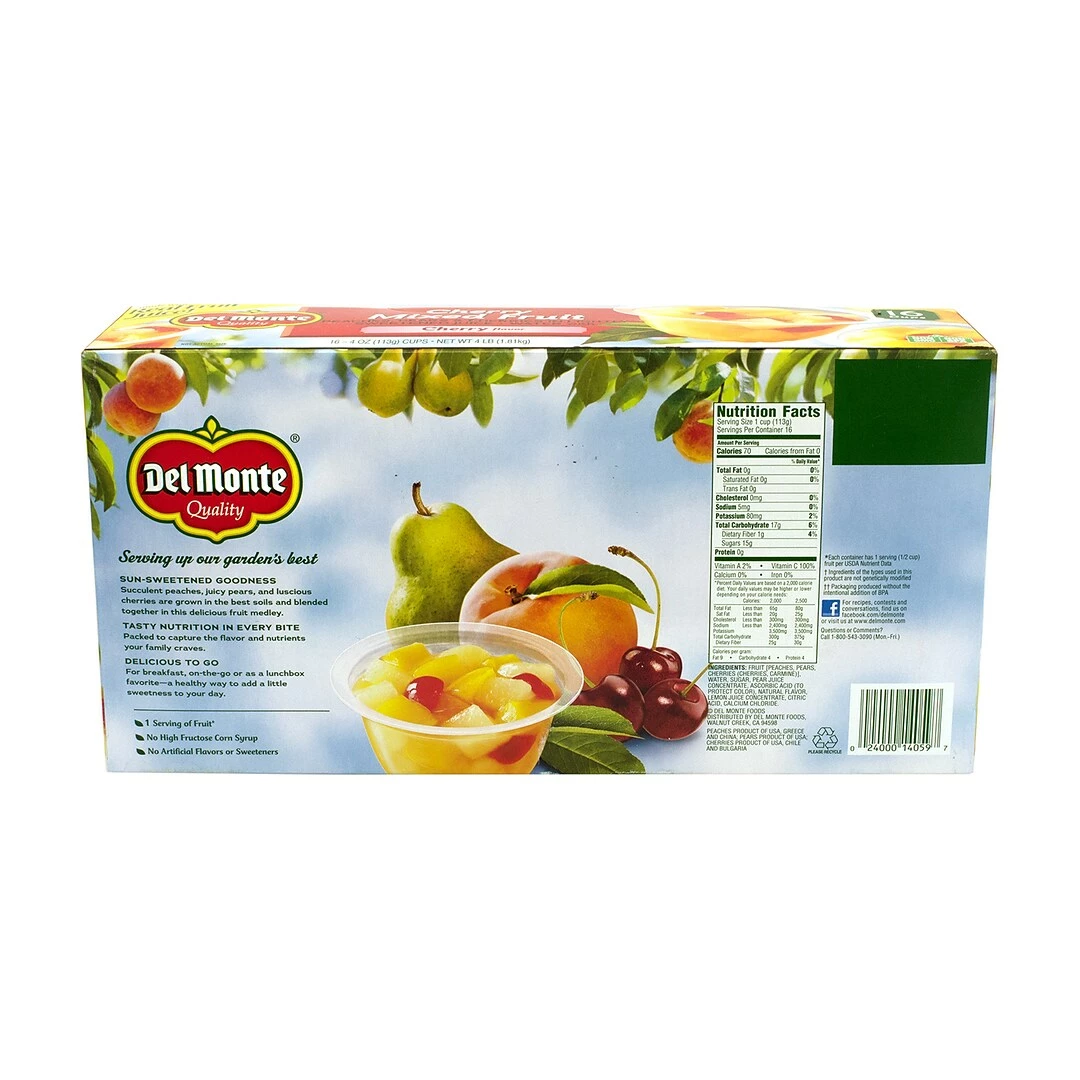 Del Monte Cherry Mixed Fruit Cups, 4 Oz, 16 Count (220-00745) - Image 4