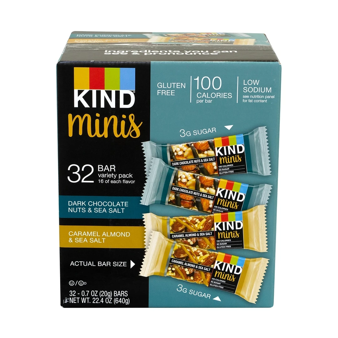 KIND Minis Dark Chocolate Nuts & Sea Salt And Caramel Almond & Sea Salt Variety, 0.7 Oz, 32 Count (220-00799) - Image 2