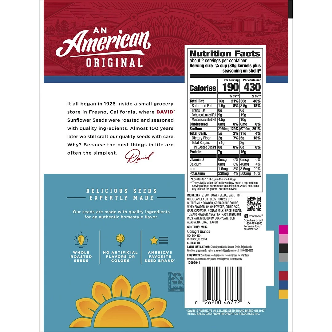 David® Sunflower Seeds Ranch Flavor, 12 Bags/Box - Image 2