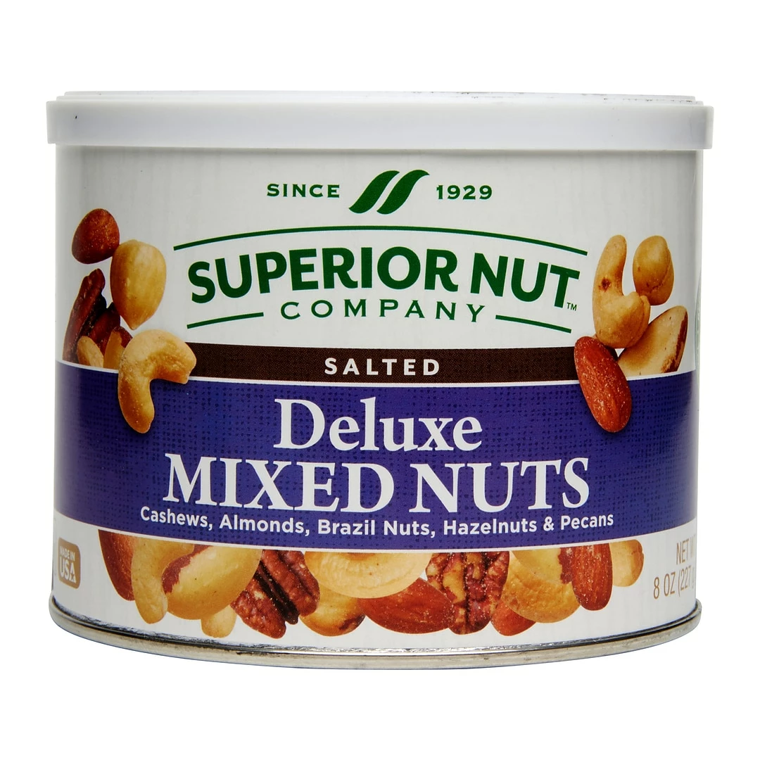 SUPERIOR NUT COMPANY Superior Nut Deluxe Salted Mixed Nuts W/ No Peanuts, 8 Oz, 12 Count 3 SUPERIOR NUT COMPANY Superior Nut Deluxe Salted Mixed Nuts W/ No Peanuts, 8 Oz, 12 Count