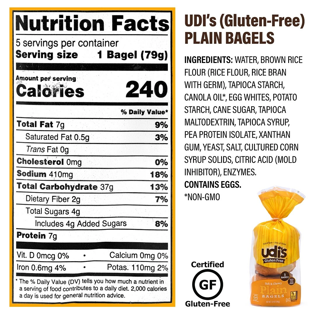 Udi's Plain Bagel, 5 Bagels/Pack, 3/Pack (603-00001) - Image 4