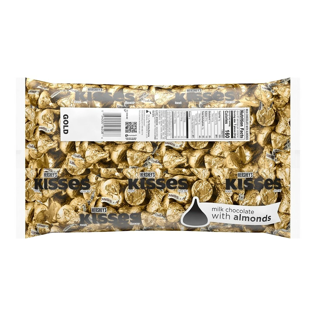 HERSHEY'S KISSES Gold Foils Milk Chocolate With Almonds Candy, Individually Wrapped, 66.7 Oz, Bulk Bag, 400 Pieces (HEC62083) - Image 2