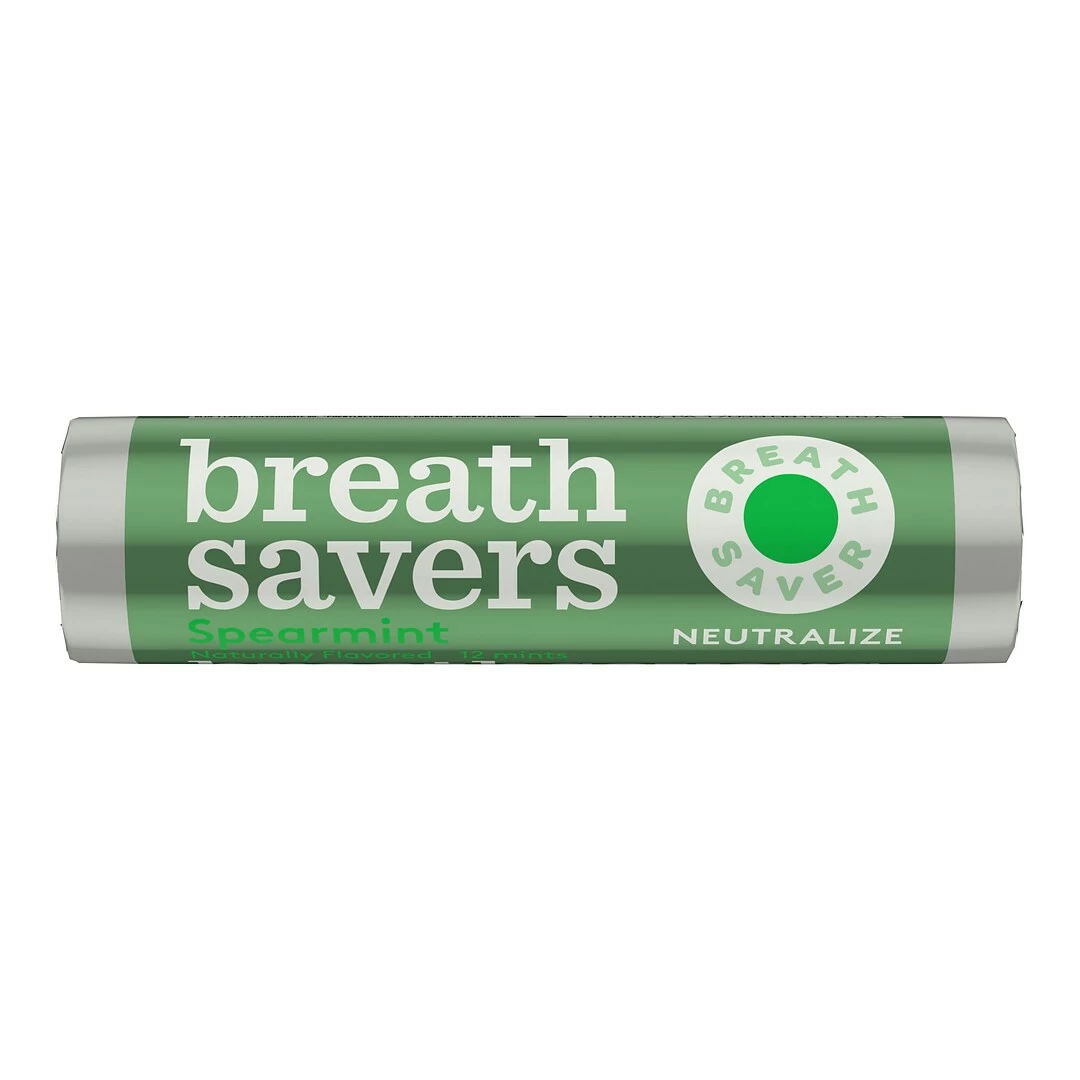 BREATH SAVERS Spearmint Flavored Sugar Free Breath Mints, Bulk Mint Candy, 0.75 Oz, 24 Rolls/CT (HEC71433) - Image 3