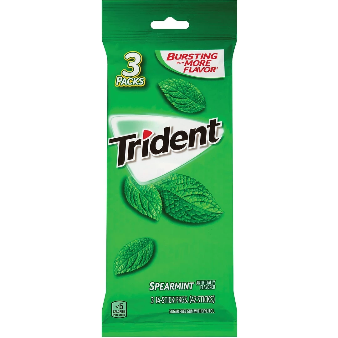 Trident Sugar Free Spearmint Gum, 14 Pieces/Pack, 3/Pack (304-00047)