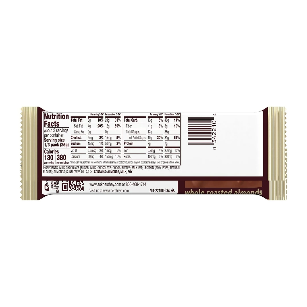 Hershey's Milk Chocolate With Almonds, 8.7 Oz., 6 Bars/Pack, 2/Pack (246-01028) - Image 2