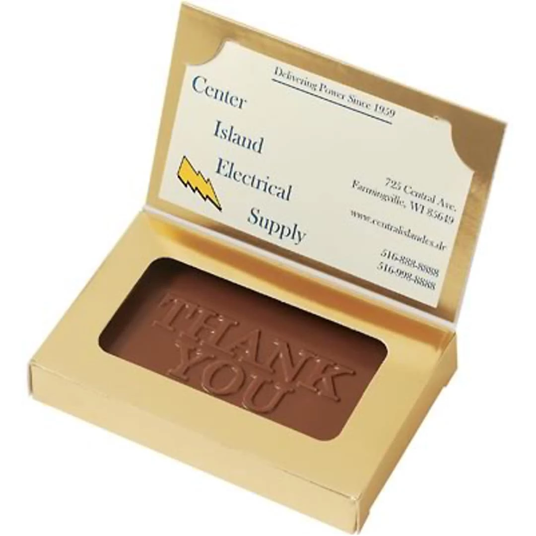 Chocolate Inn® Chocolate Business Card & Holder; Dark Chocolate, Happy Holidays Greeting, Gold Box - Image 2