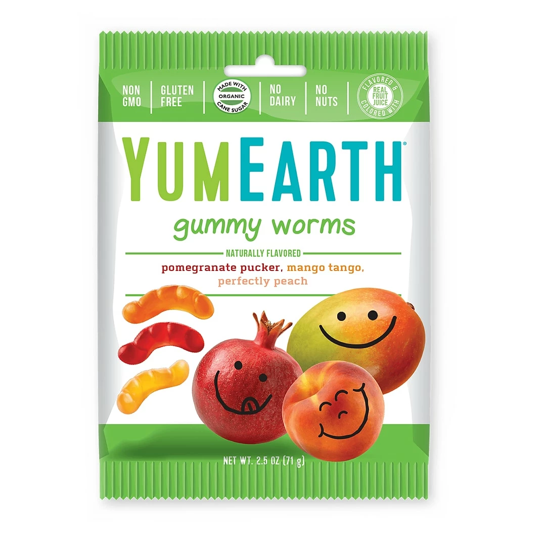 YumEarth Gummy Worms, 2.5 Oz, Assorted Flavors, 12/Pack (270-00008)