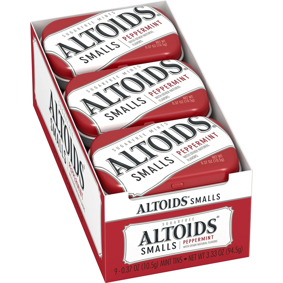 ALTOIDS Smalls Peppermint Breath Mints, 0.37oz Tin, Pack Of 9 (209-00486)