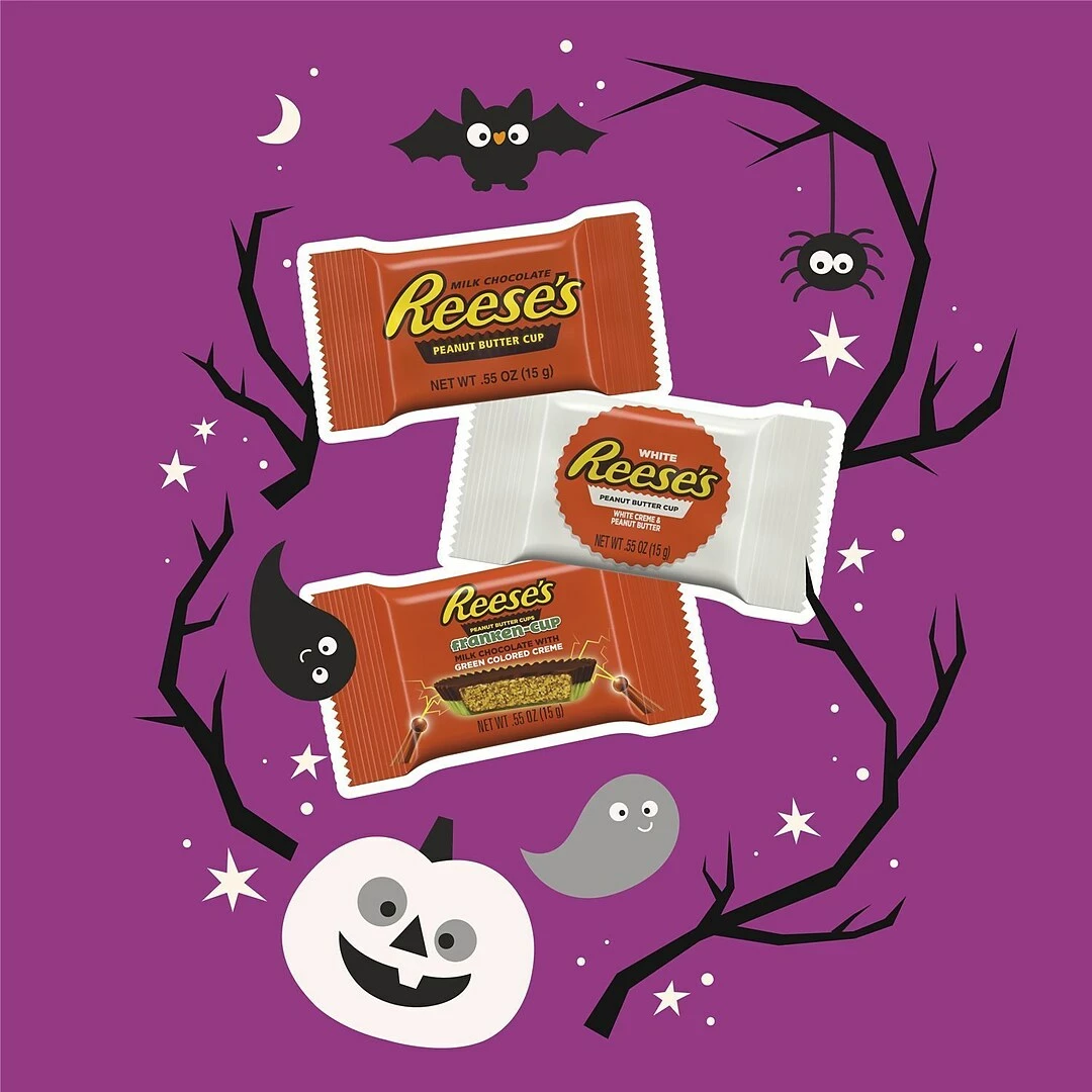 Hershey's REESE'S Halloween Lovers Milk Chocolate And White Creme Assortment Snack Size Candy, 41.25 Oz, Bulk Variety Bag (HEC95186) - Image 3