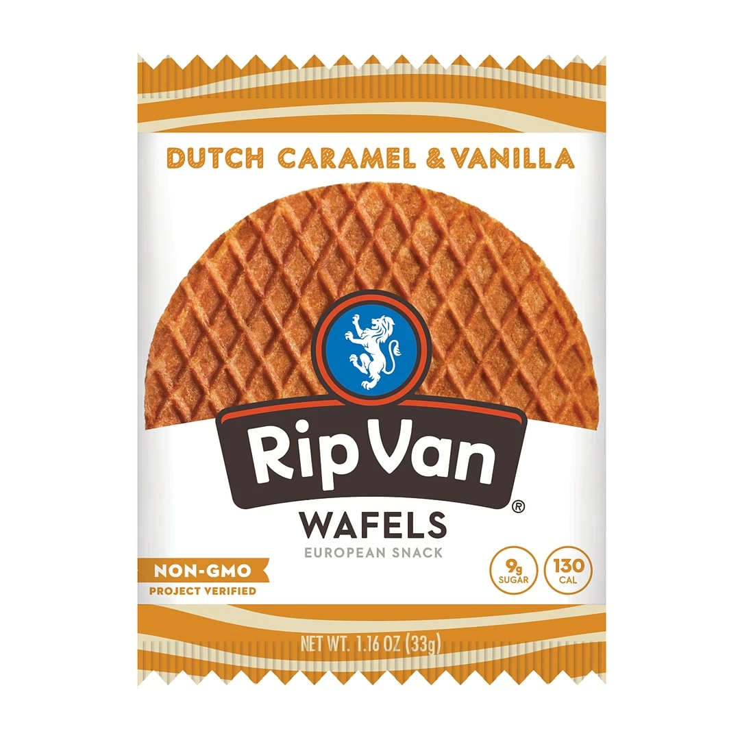 Rip Van Wafels® Non-GMO European Snack, Dutch Caramel And Vanilla, 12/Pack (RVW00334)