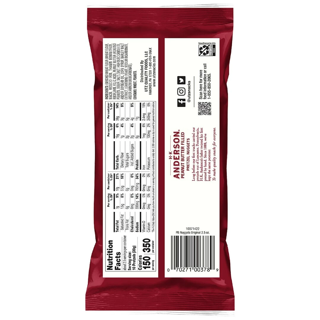 HK Anderson Peanut Butter Filled Pretzel Nuggets, 2.5oz, 24ct - Image 2