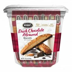 Nonni's Individually Wrapped Dark Chcolate Almond Italian Cookies, .86oz Value Pack Of 25 In A 21.5oz Tub