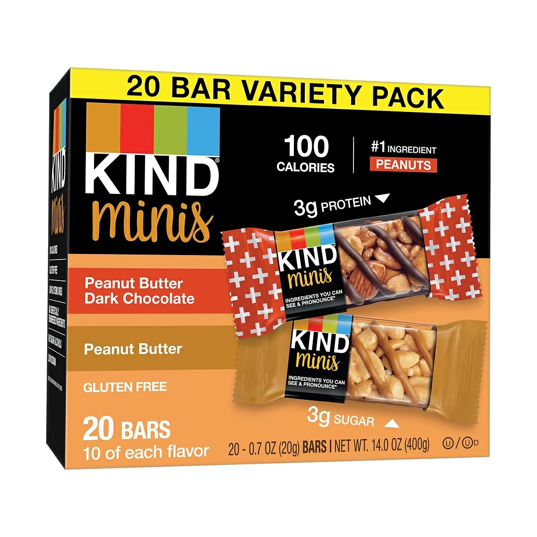 KIND Minis Bars, Peanut Butter And Dark Chocolate/Peanut Butter, 0.7 Oz., 20/Pack (27967) - Image 2