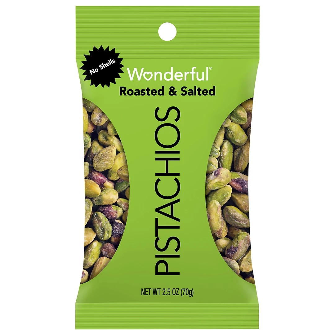 Wonderful® Pistachios Dry Roasted & Salted Wonderful Pistachios 2.5 Ounce Bags, No Shell, Box Of 8 (PAR070146A25M)