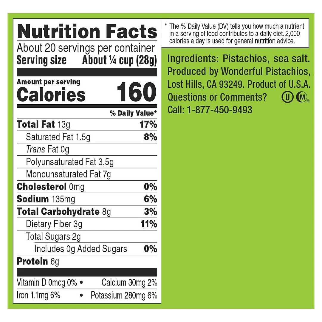 Wonderful® Pistachios Dry Roasted & Salted Wonderful Pistachios 2.5 Ounce Bags, No Shell, Box Of 8 (PAR070146A25M) - Image 4